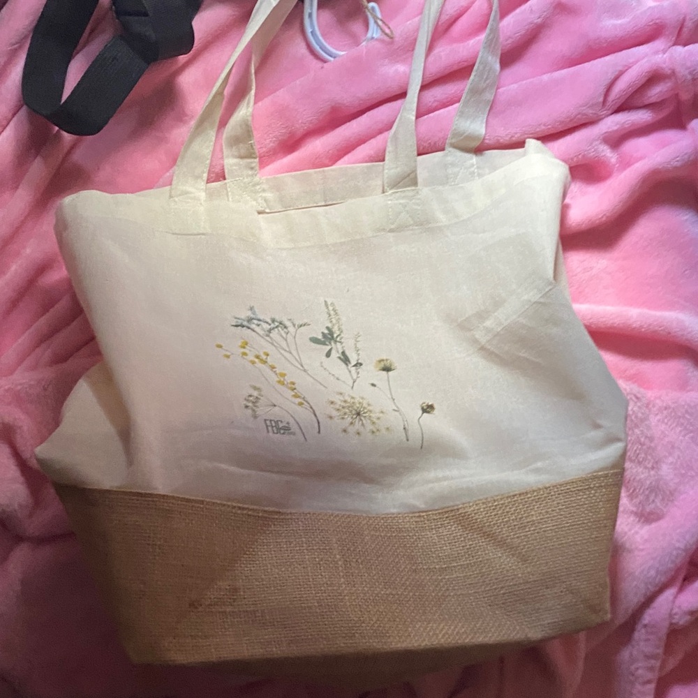 Source Unknown Floral Canvas Tote - Cream and Tan